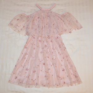 Fairy Pink Lace Embroidered Silk DoubleLayer Dress